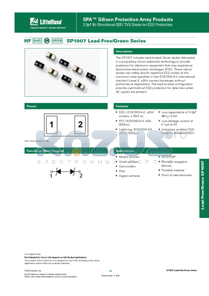 SP1007 datasheet - SPA Silicon Protection Array Products 3.5pF Bi-Directional 0201 TVS Diode for ESD Protection