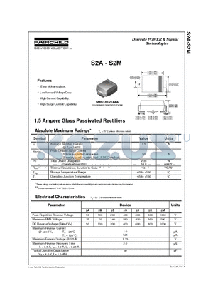 S2B datasheet - 1.5 Ampere Glass Passivated Rectifiers