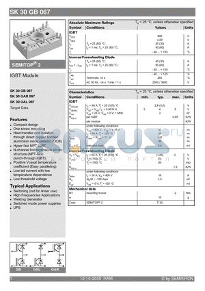 SK30GAR067 datasheet - IGBT Module