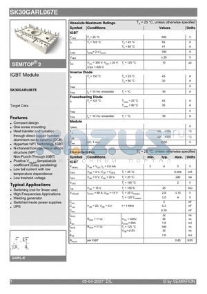 SK30GARL067E datasheet - IGBT Module