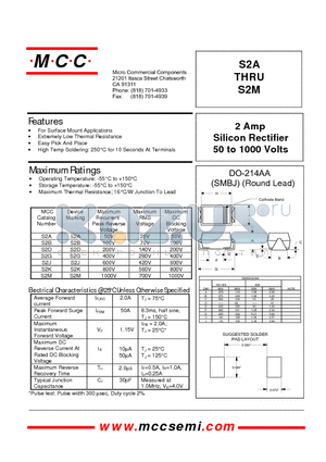 S2B datasheet - 2 Amp Silicon Rectifier 50 to 1000 Volts