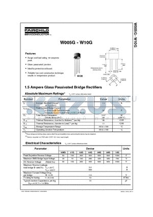 W005G datasheet - 1.5 Ampere Glass Passivated Bridge Rectifiers