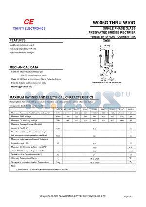 W005G datasheet - SINGLE PHASE GLASS PASSIVATED BRIDGE RECTIFIER