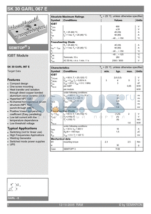 SK30GARL067E datasheet - IGBT Module