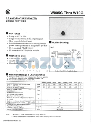 W005G datasheet - 1.5 AMP GLASS PASSIVATED BRIDGE RECTIFIER