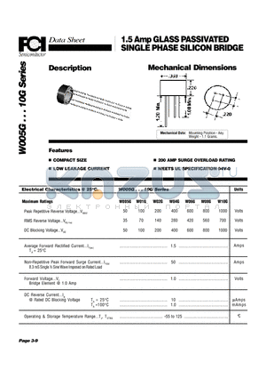 W005G datasheet - 1.5 Amp GLASS PASSIVATED SINGLE PHASE SILICON BRIDGE