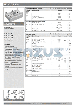 SK30GB128 datasheet - IGBT Module