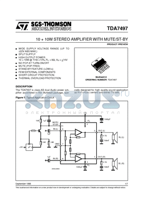 TDA7497 datasheet - 10W10W10W/15W TRIPLE AMPLIFIER