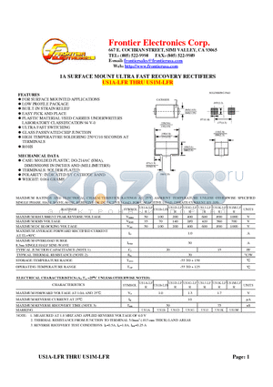 US1B-LFR datasheet - 1A SURFACE MOUNT ULTRA FAST RECOVERY RECTIFIERS