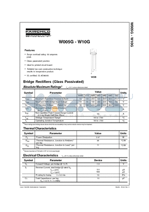 W005G_01 datasheet - Bridge Rectifiers (Glass Passivated)