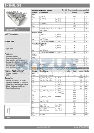 SK30MLI066 datasheet - IGBT Module