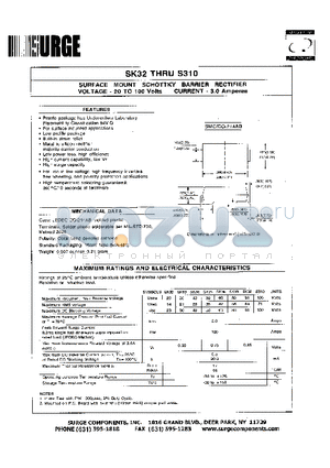 SK310 datasheet - SURFACE MOUNT SCHOTTKY BARRIER RECTIFIER VOLTAGE - 20 to 100 Volts CURRENT - 3.0 Amperes