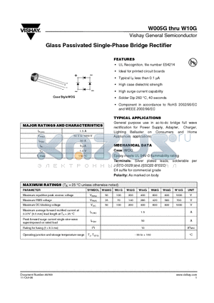 W005G_06 datasheet - Glass Passivated Single-Phase Bridge Rectifier