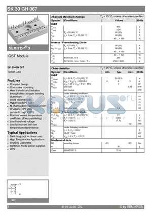 SK30GH067 datasheet - IGBT Module