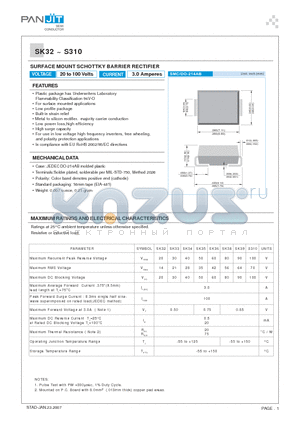 SK310 datasheet - SURFACE MOUNT SCHOTTKY BARRIER RECTIFIER