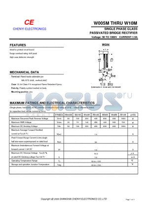 W005M datasheet - SINGLE PHASE GLASS PASSIVATED BRIDGE RECTIFIER