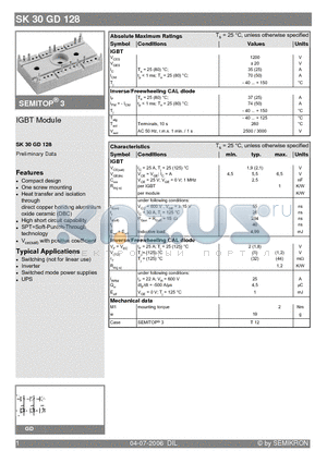 SK30GD128 datasheet - IGBT Module