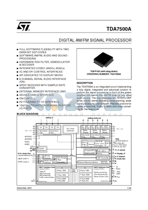 TDA7500A datasheet - DIGITAL AM/FM SIGNAL PROCESSOR