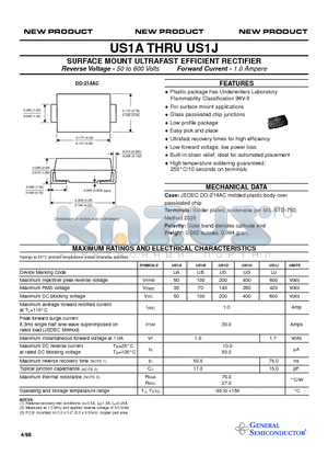 US1D datasheet - SURFACE MOUNT ULTRAFAST EFFICIENT RECTIFIER