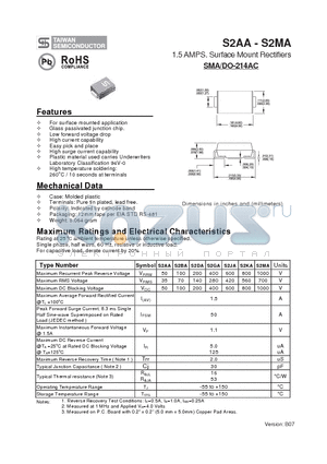 S2BA datasheet - 1.5 AMPS. Surface Mount Rectifiers