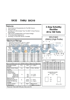 SK310A datasheet - 3 Amp Schottky Rectifier 20 to 100 Volts