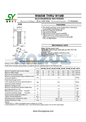 W005M datasheet - SILICON BRIDGE RECTIFIERS