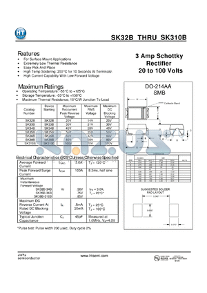 SK310B datasheet - 3 Amp Schottky Rectifier 20 to 100 Volts