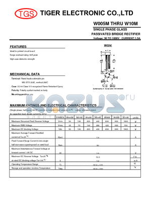 W005M datasheet - SINGLE PHASE GLASS PASSIVATED BRIDGE RECTIFIER