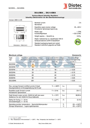 SK310SMA datasheet - Surface Mount Schottky Rectifiers