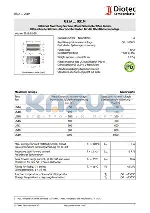 US1D datasheet - Ultrafast Switching Surface Mount Silicon Rectifier Diodes