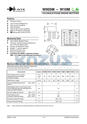 W005M_06 datasheet - 1.5A SINGLE-PHASE BRIDGE RECTIFIER