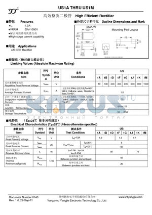 US1D datasheet - High Efficient Rectifier