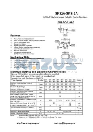 SK315A datasheet - 3.0AMP. Surface Mount Schottky Barrier Rectifiers
