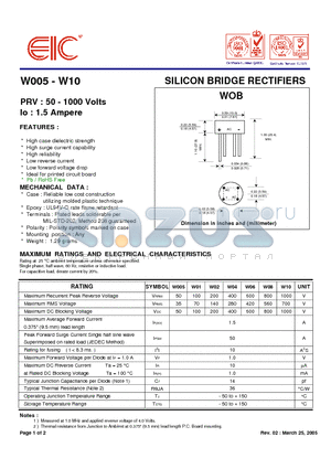 W005_05 datasheet - SILICON BRIDGE RECTIFIERS