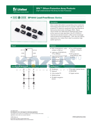 SP1010 datasheet - 3.5pF Unidirectional TVS Array for ESD Protection
