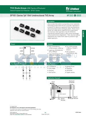 SP1011 datasheet - SP1011 Series 7pF 15kV Unidirectional TVS Array