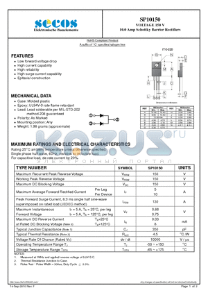 SP10150 datasheet - 10.0 Amp Schottky Barrier Rectifiers