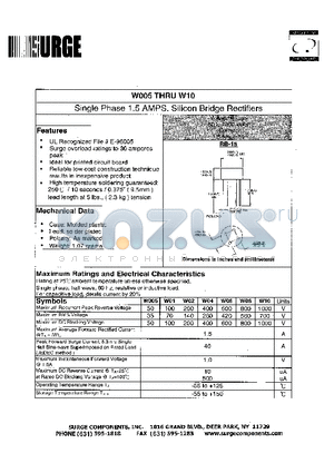 W01 datasheet - Single Phase 1.5 AMPS. Silicon Bridge Rectifiers