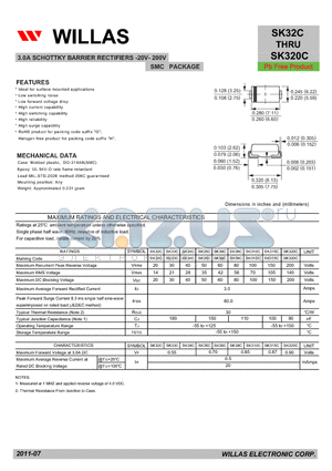 SK310C datasheet - 3.0A SCHOTTKY BARRIER RECTIFIERS -20V- 200V SMC PACKAGE