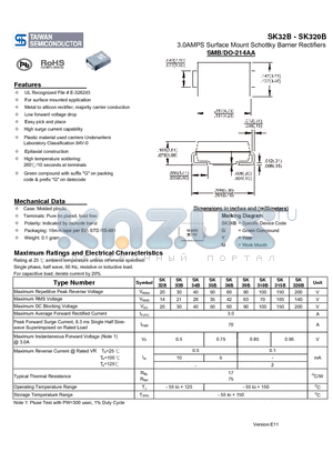 SK315B datasheet - 3.0AMPS Surface Mount Schottky Barrier Rectifiers