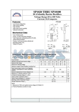 SP1020 datasheet - 10 A Schottky Barrier Rectifiers