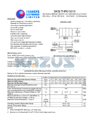 SK32 datasheet - SURFACE MOUNT SCHOTTKY BARRIER RECTIFIER