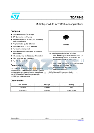 TDA7546 datasheet - Multichip module for TMC tuner applications