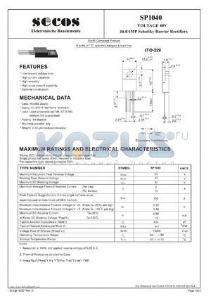 SP1040_10 datasheet - 10.0AMP Schottky Barrier Rectifiers