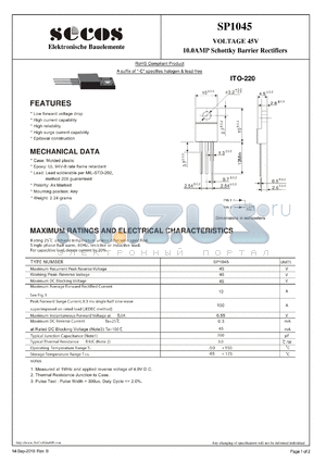 SP1045 datasheet - 10.0AMP Schottky Barrier Rectifiers