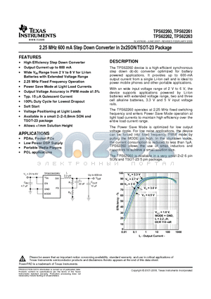 TPS62260 datasheet - 2.25 MHz 600 mA Step Down Converter in 2x2SON/TSOT-23 Package