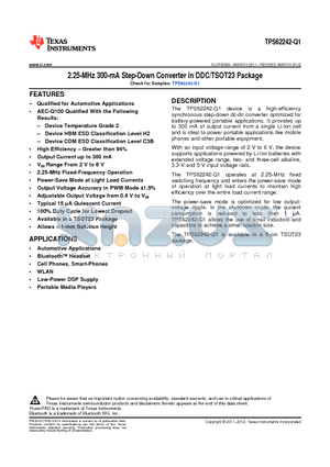 TPS62242QDDCRQ1 datasheet - 2.25-MHz 300-mA Step-Down Converter in DDC/TSOT23 Package