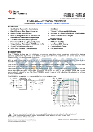 TPS62260-Q1 datasheet - 2.25-MHz 600-mA STEP-DOWN CONVERTERS