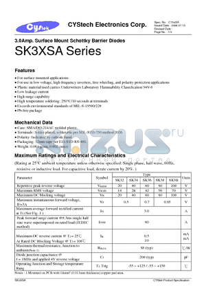 SK32 datasheet - 3.0Amp. Surface Mount Schottky Barrier Diodes