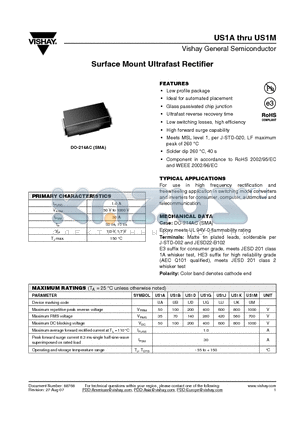 US1G datasheet - Surface Mount Ultrafast Rectifier